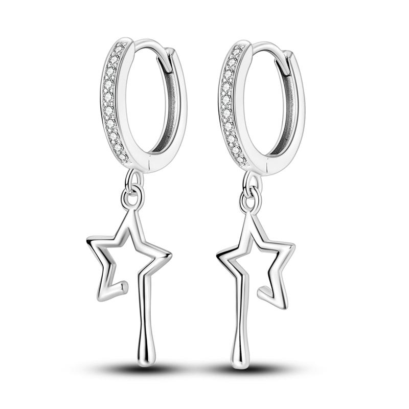 Original Design Hoop Earrings For Women 925 Silver Colorful Zircon Star Moon Series Elegant Jewelry DIY Making