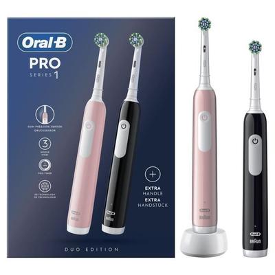 Oral-B Pro Series 1 Electric Toothbrush Duo Pink and Black, 3D Cleaning, 2 Brush Heads, 1 Charger