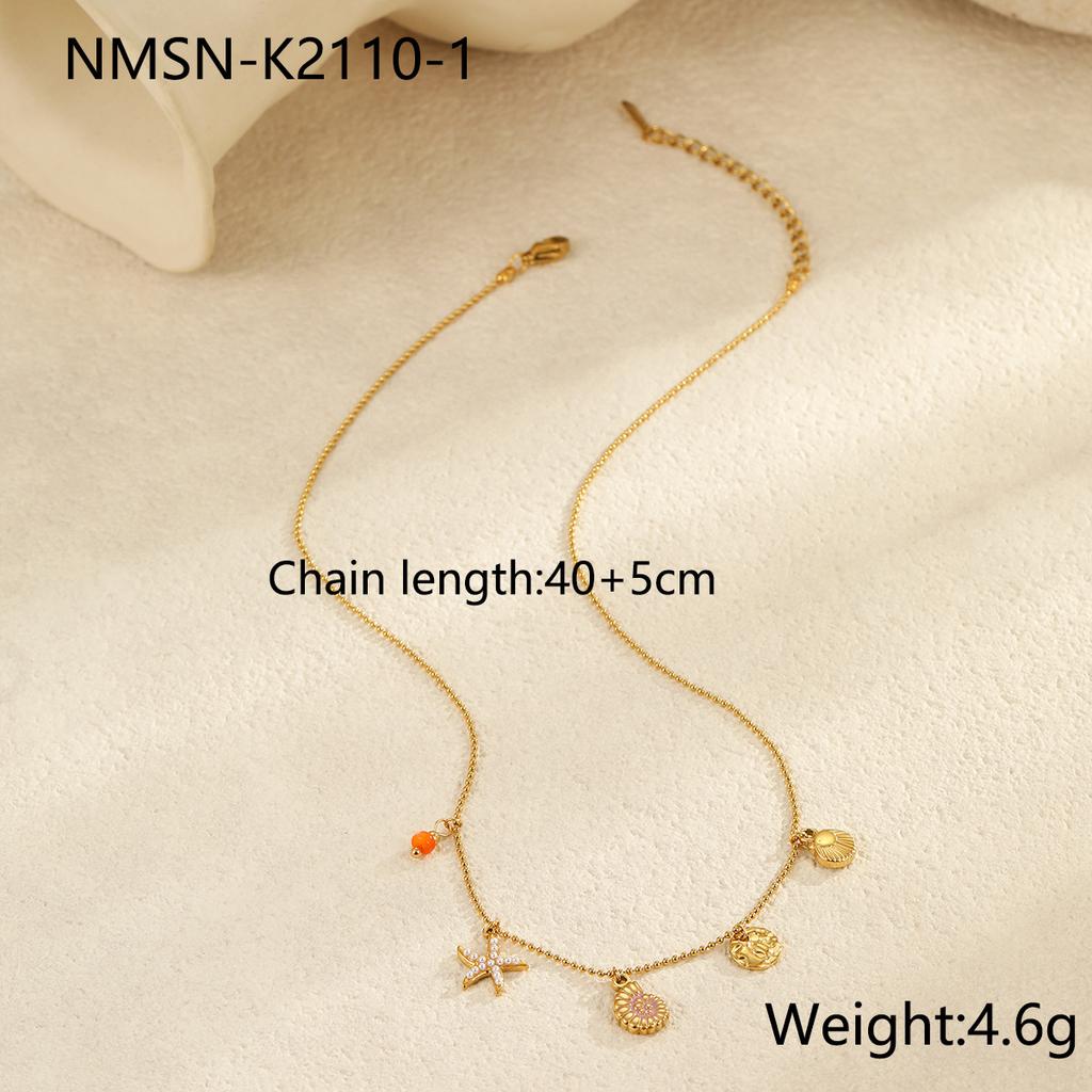 GEMCHIC Women's Ocean Sea Starfish Shell Layered Necklace Gold Plated Stainless Steel Beach Summer Jewelry