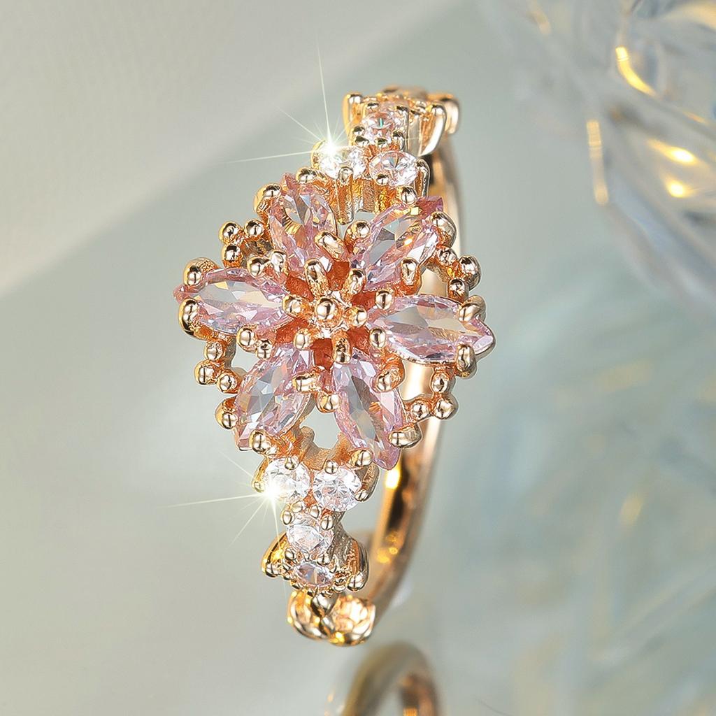 Anello Floreale da Donna Carino con Pietra di Zircone Colore Oro Fascino da Fidanzamento Gioielli da Matrimonio per Donne