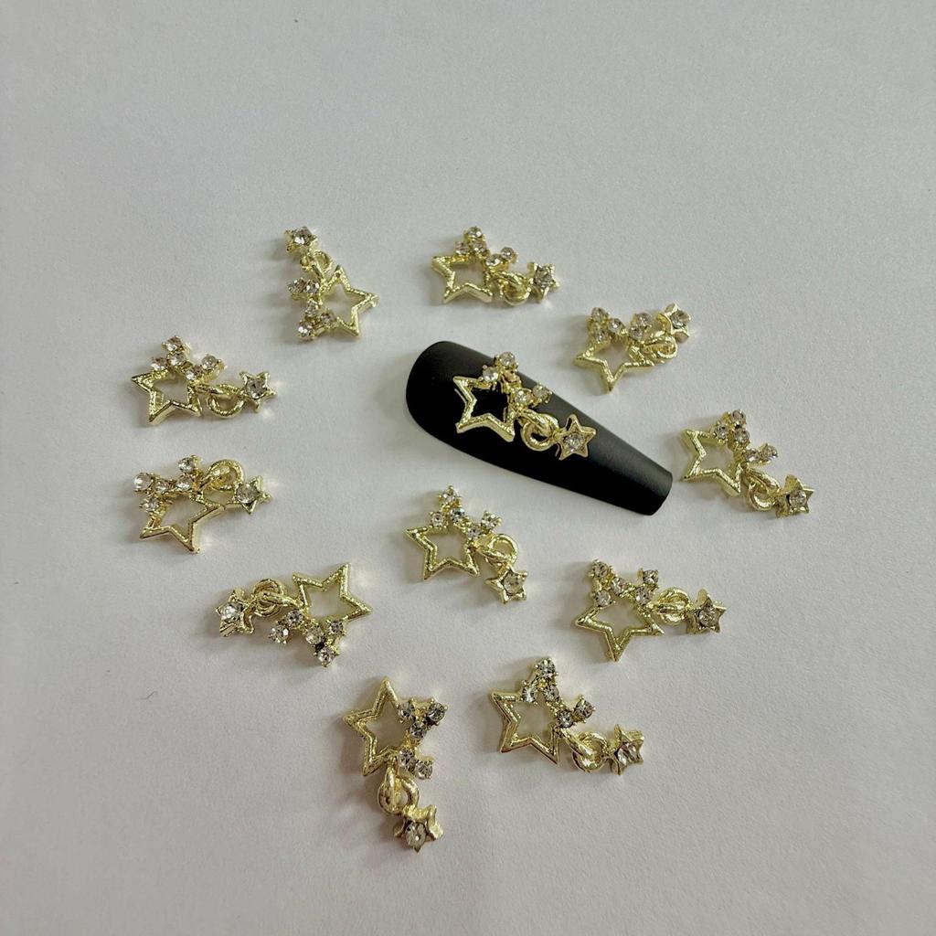 Gold & Silver Alloy 3D Rhinestone Star Nail Art Pendants