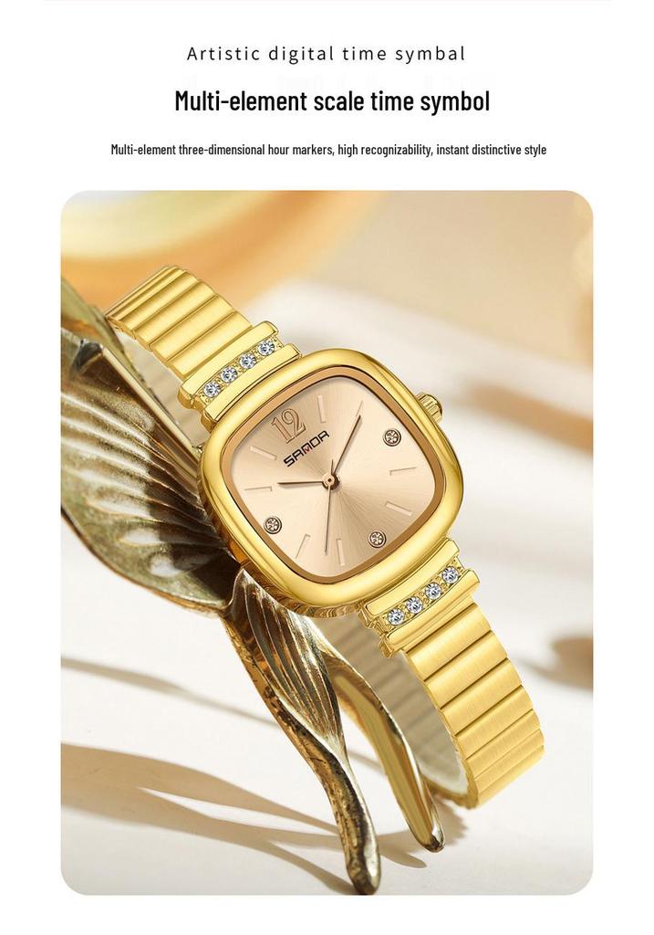 Sanda 7052 Women's Square Quartz Watch - High-End, Light Luxury with Exquisite Leather Strap