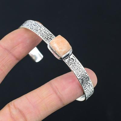 Mothers Day Deal 925 Sterling Silver Orange Aventurine Stone Heart Chakra Bangle