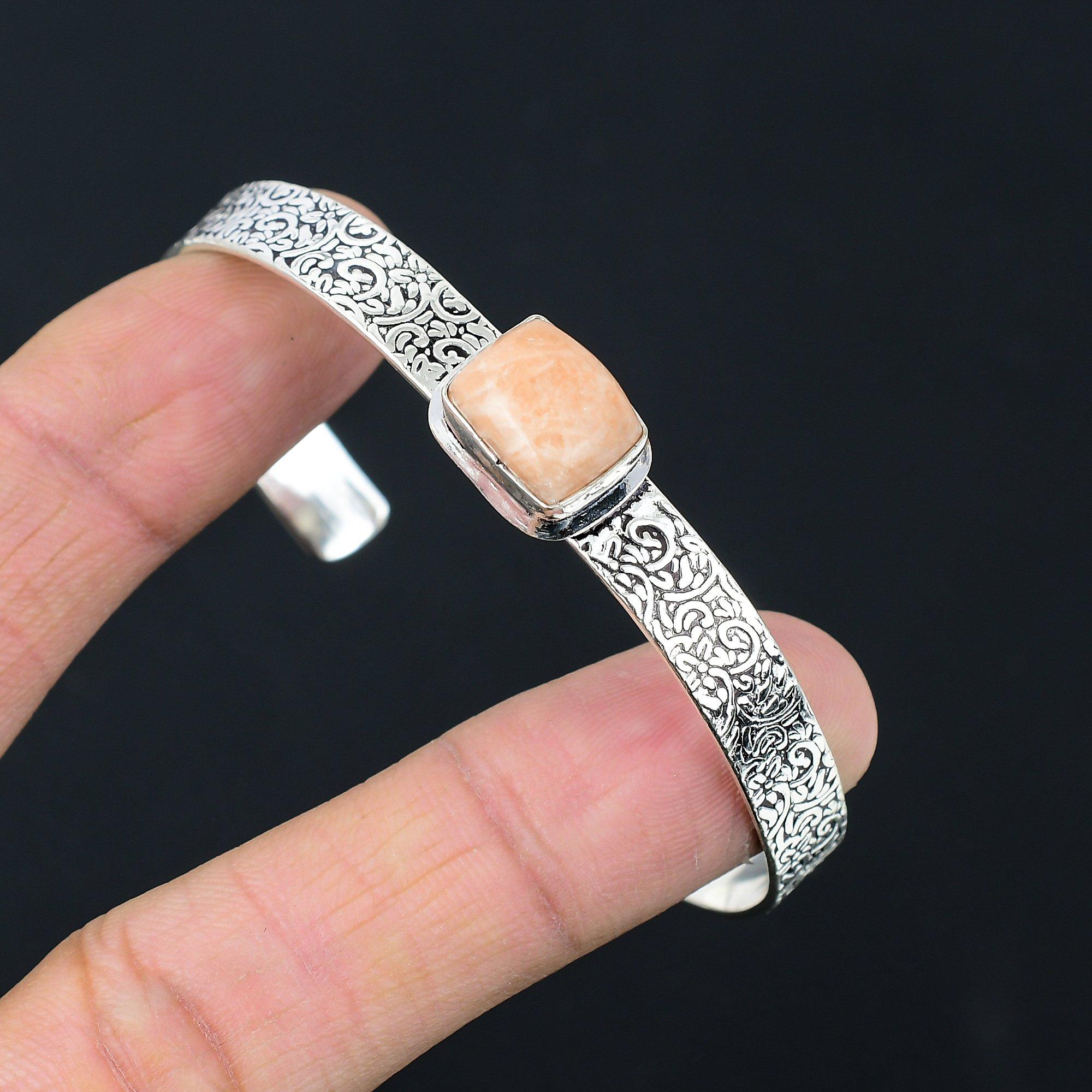 

Mothers day Deal 925 Sterling Silver Orange Aventurine Stone Heart Chakra Bangle Adjustable