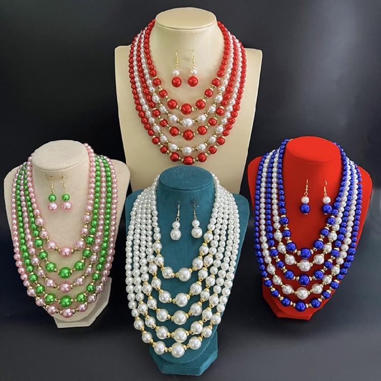 Modern Multi Strand Imitation Pearls Jewelry Set With Coordinating Earrings Sturdy Stylish Accessory Collection