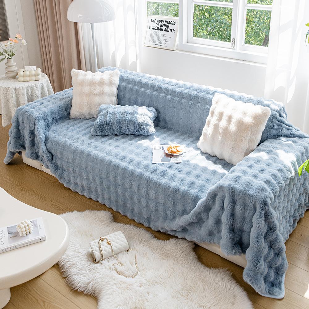 Husă de prosop de canapea de pluș de iepure, husă de canapea anti-alunecare de pluș de iarnă, pătură nouă anti zgârieturi de pisică