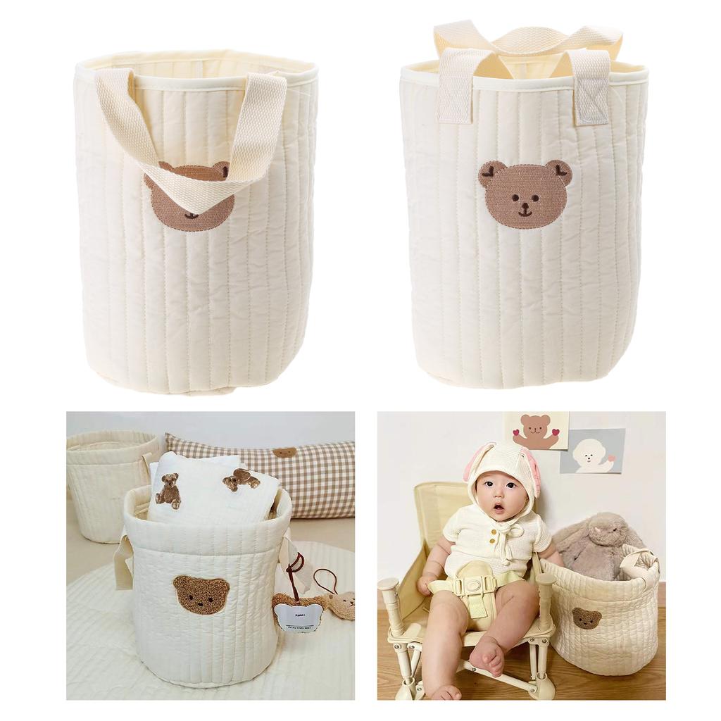Bear Storage Bucket Beige Cotton Storage Basket Diaper Bag Large Capacity Cotton Storage Bin for Home Nursery Room