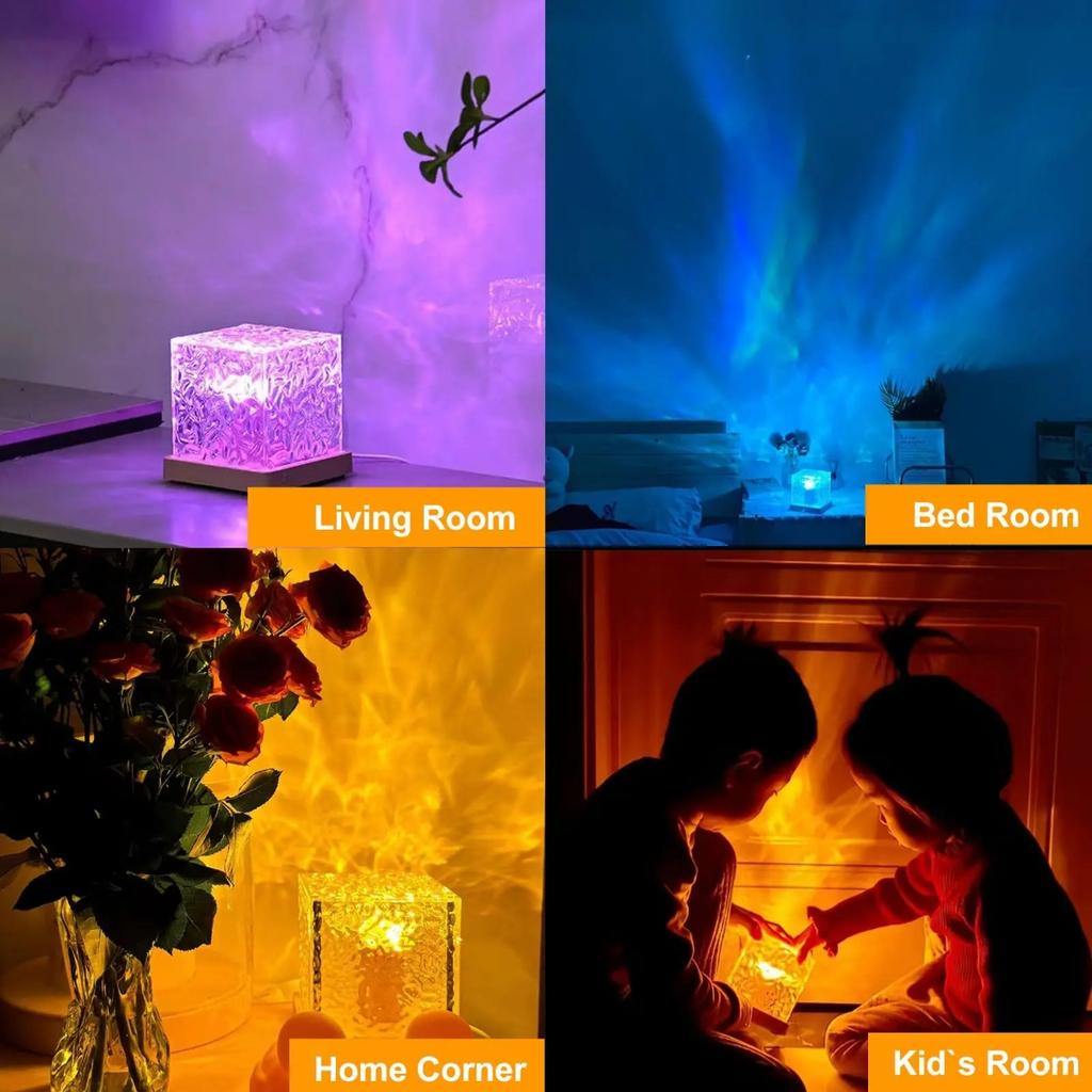 16-color RGB flame rotating table lamp, dynamic watermark, suitable for all room types, party décor mood night light