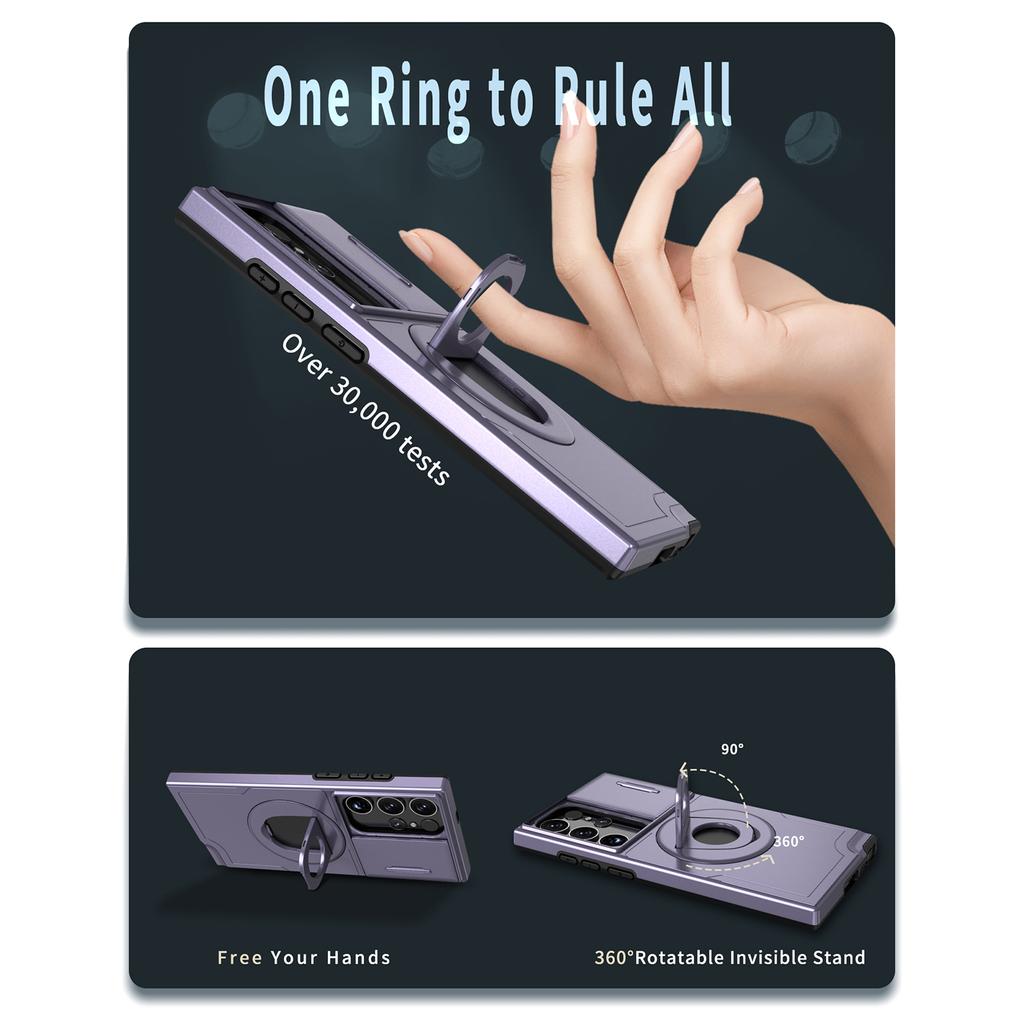 For Samsung Galaxy S23 Ultra Case Magnetic Scratch-proof PC+TPU Phone Cover with Rotary Kickstand