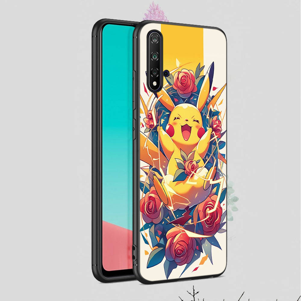 CT56 Pikachu Hülle für iPhone 16 15 Plus 14 13 12 11 Pro 8 7 6S 6 SE 5S X XR XS Max Realme C30 C33 C31 9I Huawei P30 Schwarze Sofe-Hülle