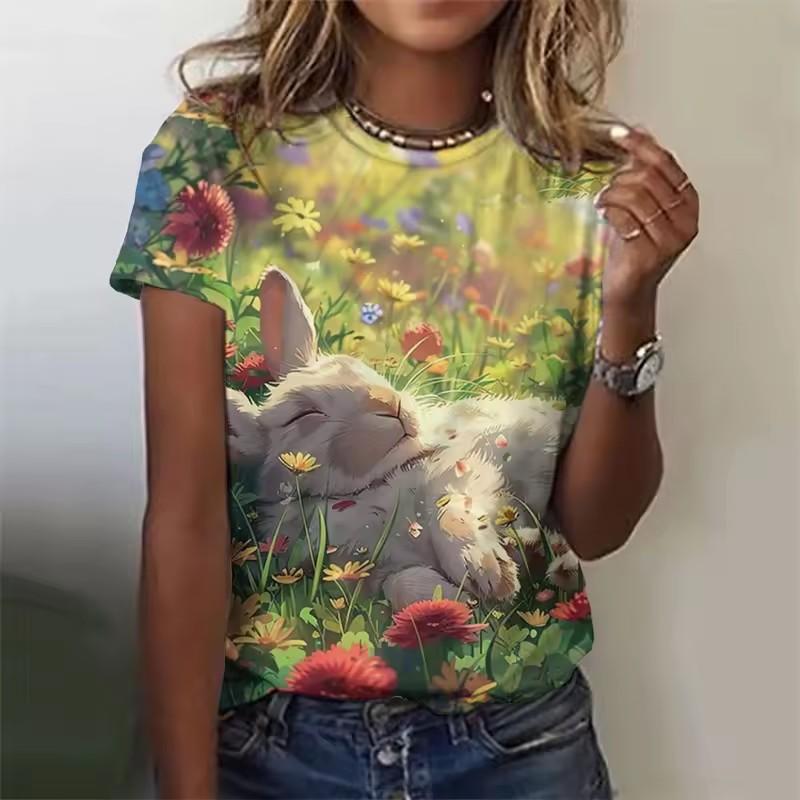 Sommer Bunt Gepunktet 3D-Druck T-Shirts Damen Streetwear Lässig Mode Y2k Kurzarm T-Shirt O-Ausschnitt Tees Tops Kleidung