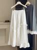 Spring Lace Patchwork Ruffle Hem High-Waisted A-Line Skirt for Women
