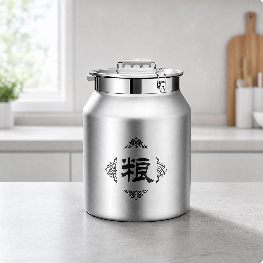 Sealed Food Container with Measuring Cup dampnessResistant ClampLid Stainless Steel Storage Jar