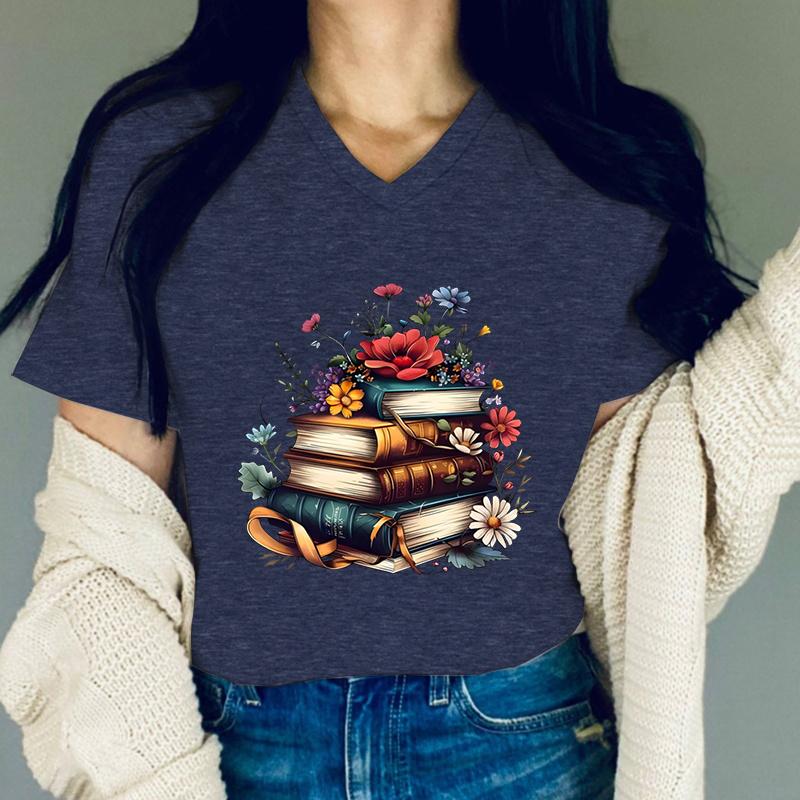 Flower Book Graphic T Shirts Women Vintage Retro Printed Classic Top Flower Lover Gift Summer Clothes Reading Gift Tshirt FeUnisex