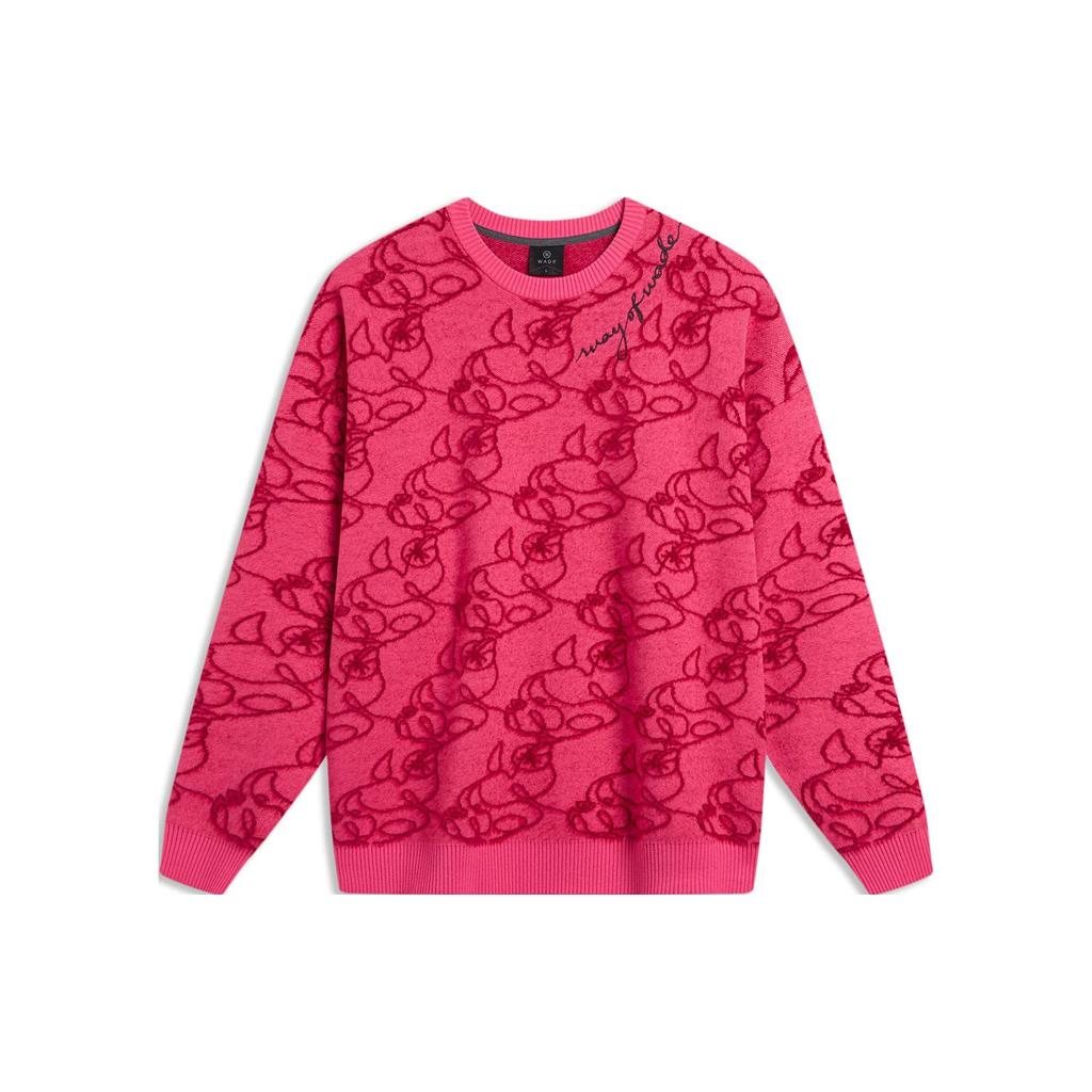 Li-Ning Printed Crew Neck Pullover Sweater Unisex Sweater Bright-Pink AMBT235-6
