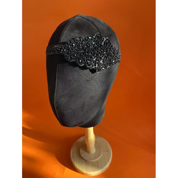 Vintage 1920s Flapper Headpiece Roaring 20s Headband for Women Hair Accessory (Black Beads, one size)
