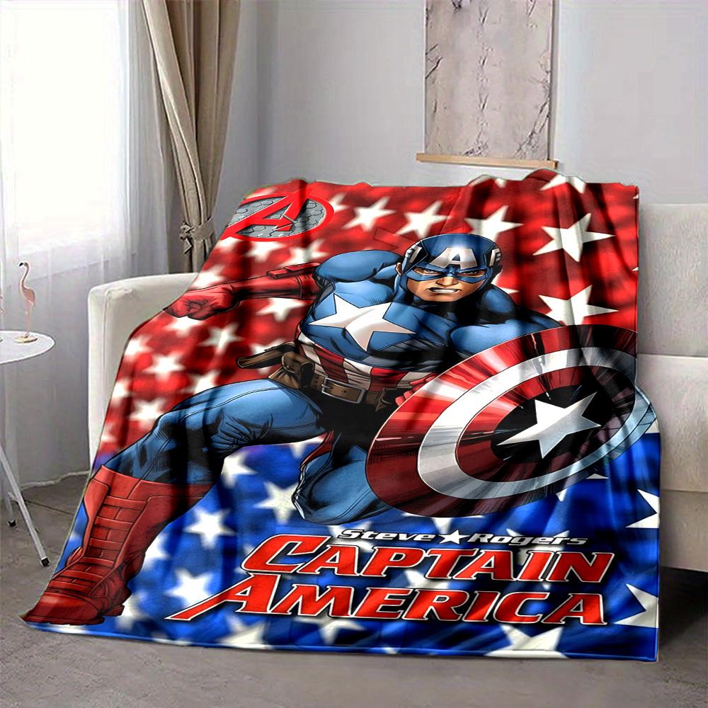 1 stuks Captain America Deken Lichtgewicht Flanellen Plaid Voor Bank, Bed, Reizen, Kamperen, Woonkamer, Kantoor, Bank, Stoel, En Bed