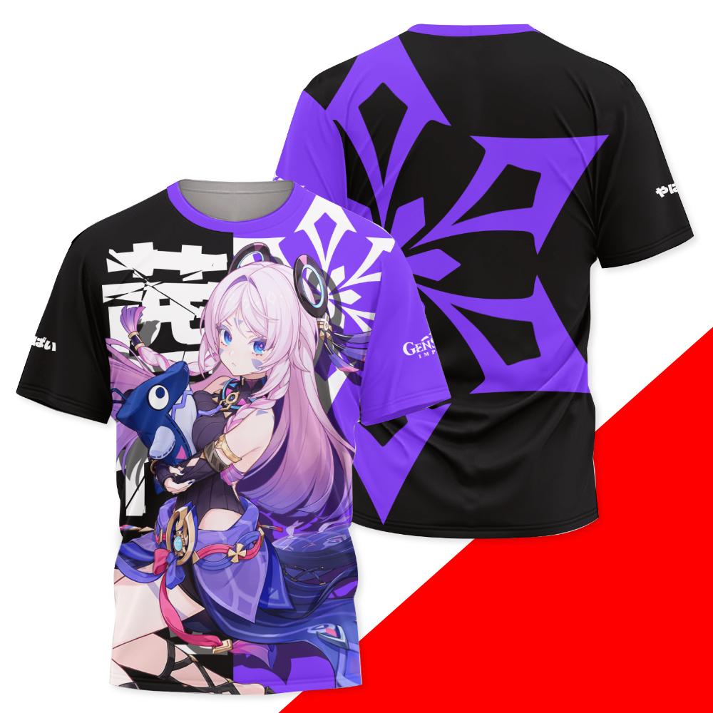 Spiel Genshin Impact Alle Rollen Cosplay T-Shirt 3D Raiden Shogun Druck Anime T-Shirts Sommer Herren Damen Harajuku Lässig Street Y2k Oberteile