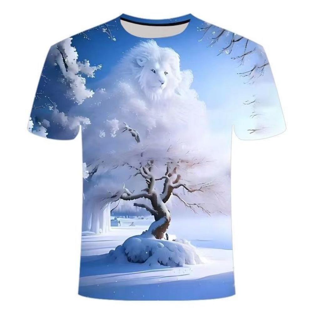 

Нова літня футболка з тривимірним принтом у формі лева, чоловіки, жінки, модні футболки Harajuku з коротким рукавом, футболки з круглим вирізом, дитячі чоловічі футболки 6XL
