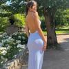 Women's Sexy Floral Print Maxi Dress Spaghetti Strap Bodycon Dress with Open Back Slim Fit Backless Floral Dress for Summer Vacation Beach Date Night