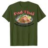 Watercolor Pad Thai Food Illustration Short Sleeve Crew Neck Cotton T Shirt Relaxed Fit Noodles Shrimp Lime Green Onions Tops