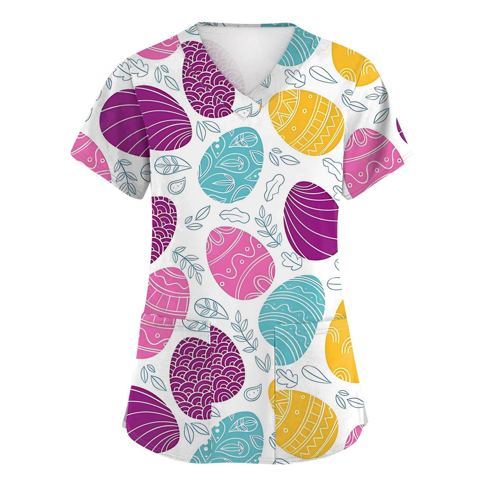 

Женская модная рабочая куртка с короткими рукавами и пасхальным принтом, V-образным вырезом и карманом M фиолетовый