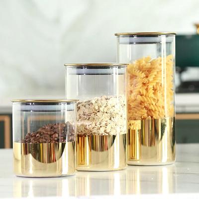 Goldenes Glas Versiegelte Dose Kaffeebohnen Aufbewahrungsbehälter Snack Trockenfrüchte Vorratsbehälter Metalldeckel Heimküchenaufbewahrung Ornamente