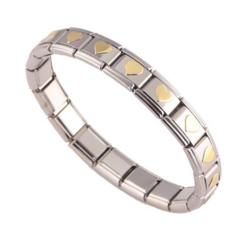 Hot Selling Italian Charms Elastic Bracelet for Women Gold Plated Peach Heart Geometric Punk Style Stylish Stainless Steel Gift