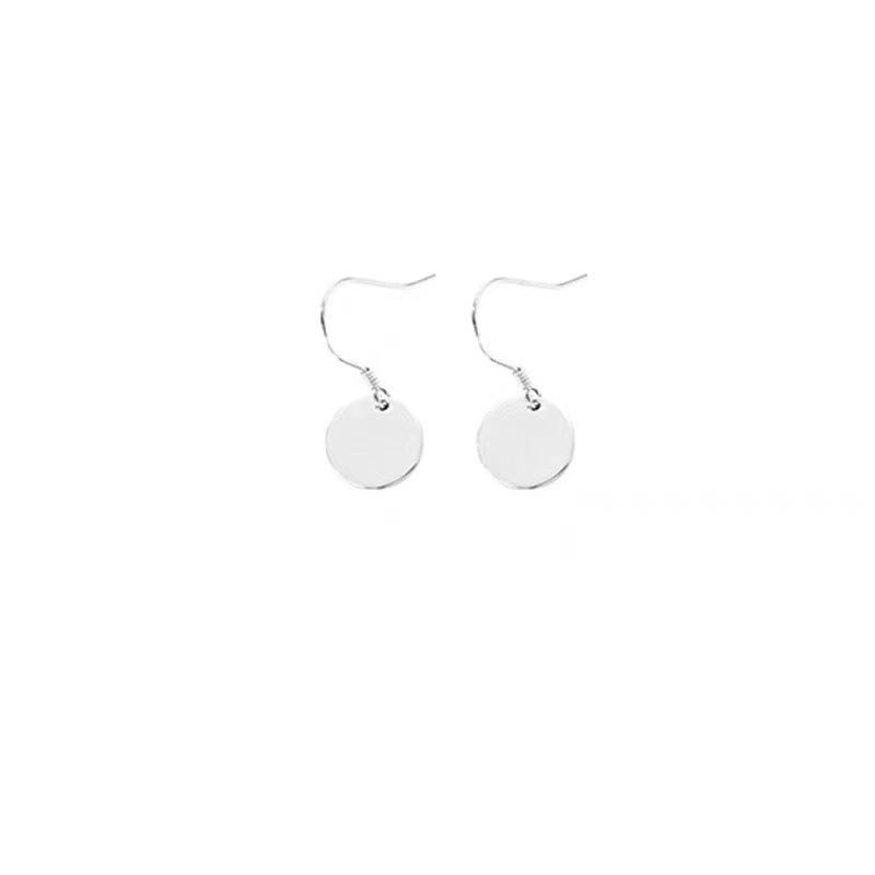 Sterling Silver Geometric Round Plate Earrings for Women - Simple, Versatile Hong Kong Style Studs with Personality.