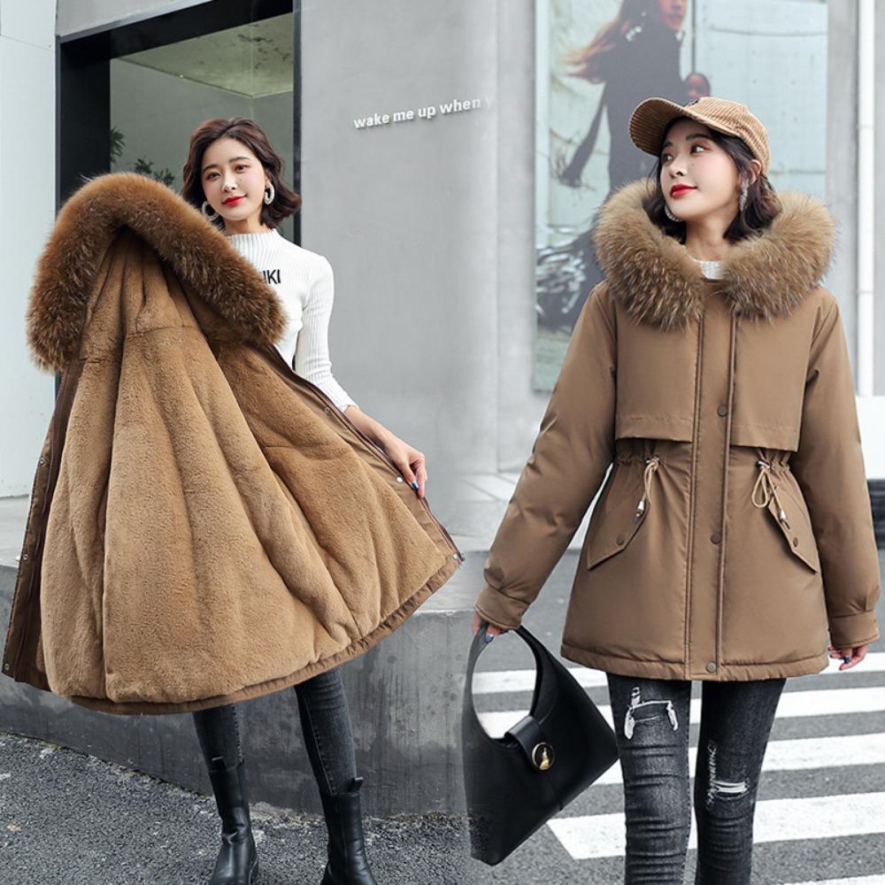 Winter, casual medium and long Korean version of women's warm loose large fur collar cotton-padded jacket