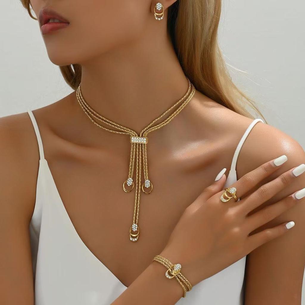 Luxurious Rhinestone Bridal Jewelry Set: Necklace & Earrings for Weddings and Events Ring  Necklace