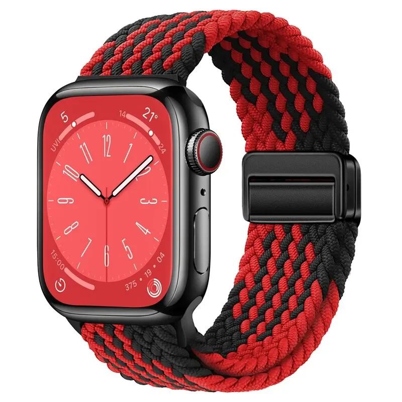 Nylon Band For Apple Watch Strap 44mm 40mm 45mm 46mm 49mm 41mm 38 Magnetic Braided Bracelet iWatch Series Se 7 6 8 9 10 Ultra 2