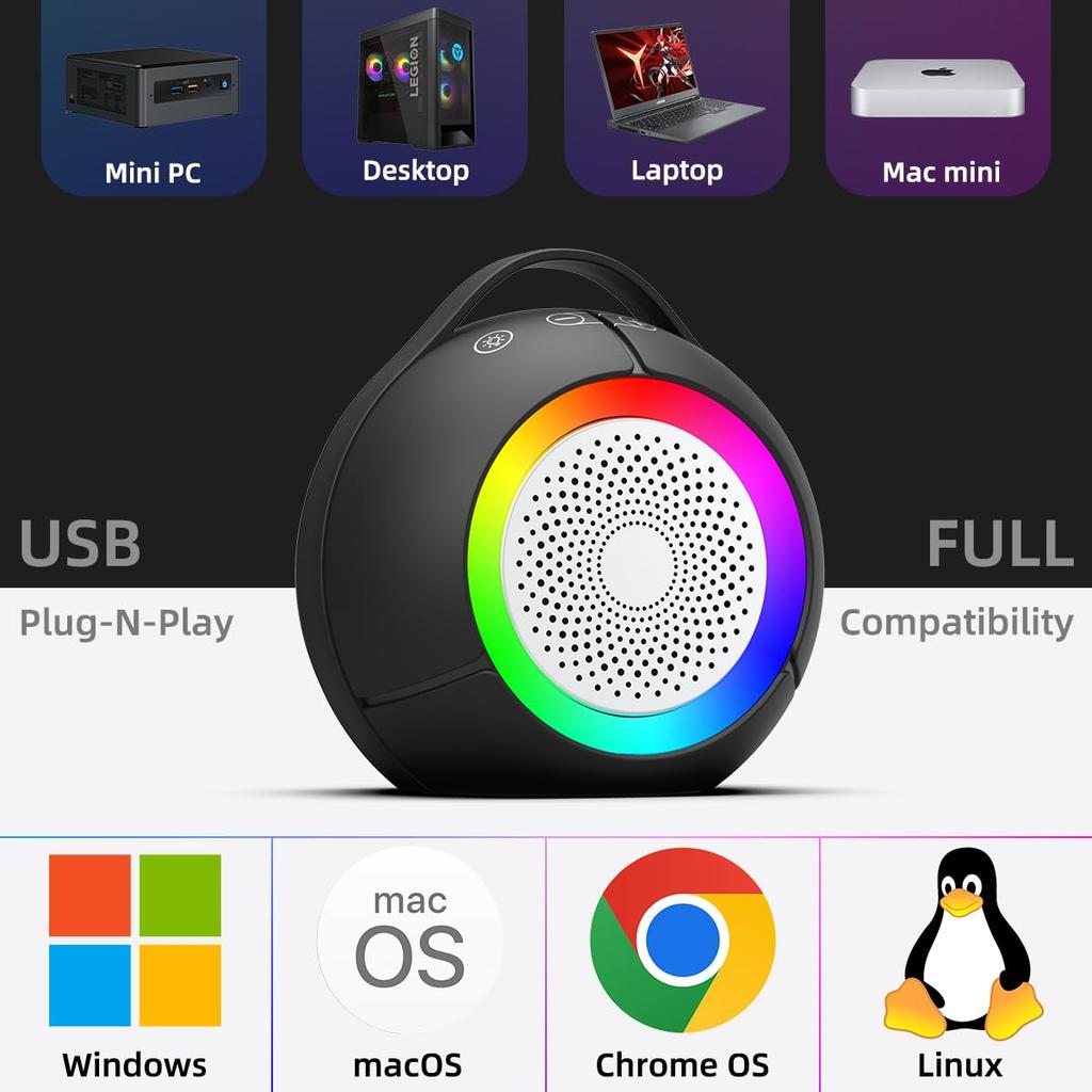LLR096 Ball Shape USB Mini Desktop Speaker 5W Wired Subwoofer with RGB Light for PC Laptop