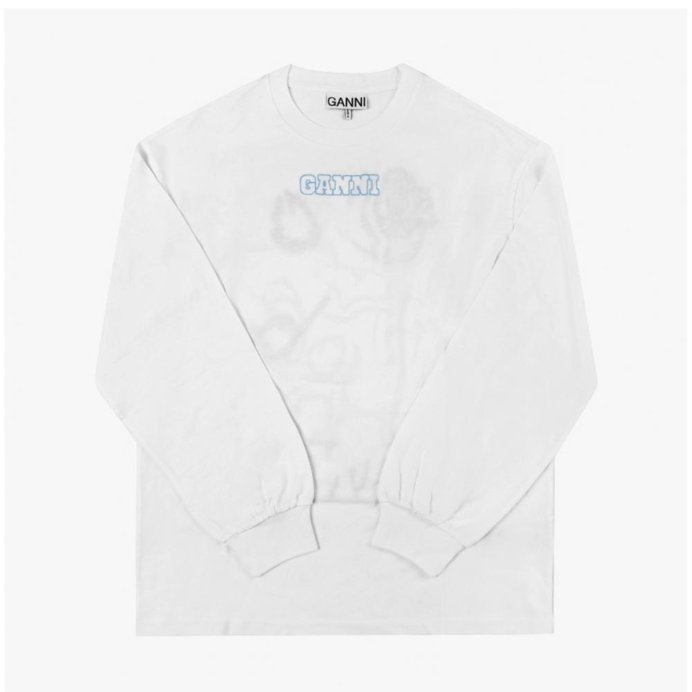 Ganni T3999 151 Future Logotryck Dam Långärmad T-shirt