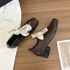 Fashion Autumn Vintage Lace Up Women Mary Jane Shoes Elegant Square Toe Party Dress Ladies Design Leather Pumps
