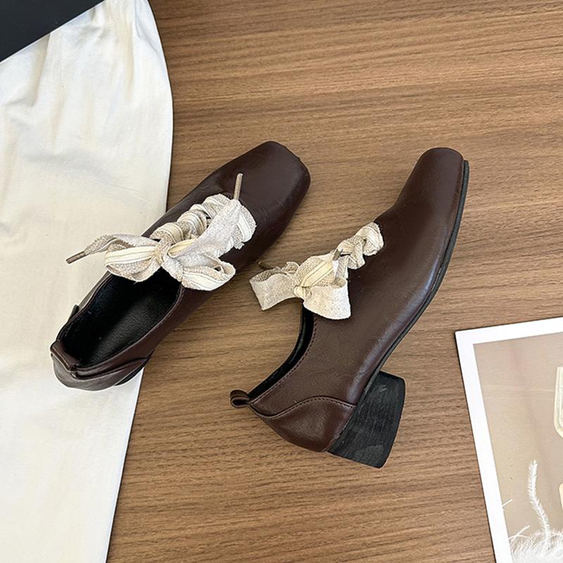 Fashion Autumn Vintage Lace Up Women Mary Jane Shoes Elegant Square Toe Party Dress Ladies Design Leather Pumps