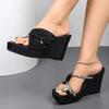 Fashion Women's Shoes 2024 New Shoes Set of Toes Women's Slippers Fashion Crystal Dress Slippers Women Summer Square Toe Wedge Slippers