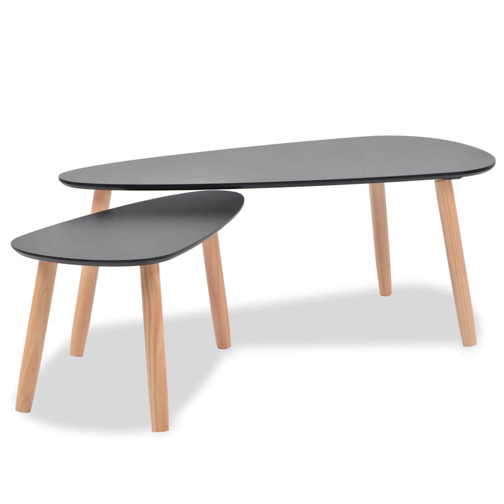 2 Piece Coffee Table Set Solid Pine Wood Black