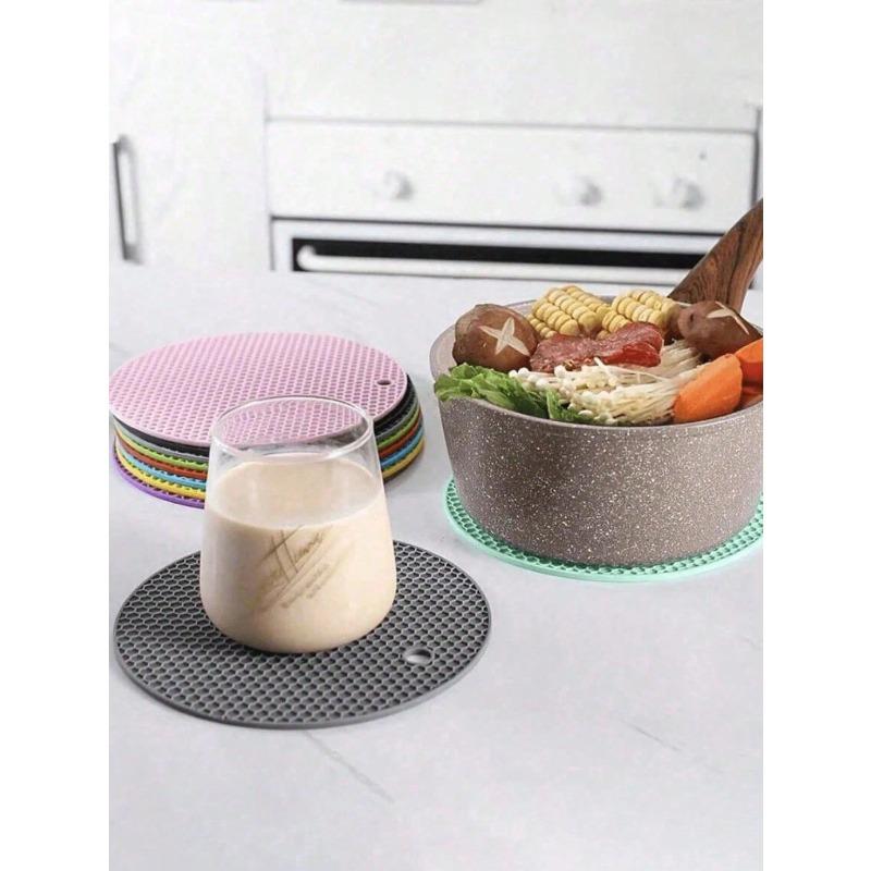 Silicone Heat Resistant Placemats - Round Non-Slip Pot Holder Mats For Kitchen Countertops & Dining Tables, Multi-Purpose Hot Pad Trivets