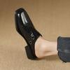 Fashion Elegant Women Summer New Square Toe Cowhide Genuine Leather Slides Shoes Office Ladies Work Med Heels Slip On Loafers Slippers