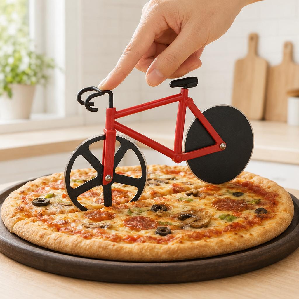 Nerezový nůž na pizzu Dvoukolečkový tvar jízdního kola Nůž na krájení pizzy Nástroj na pizzu Kulatý kráječ na pizzu na kole Nože Kuchyňské náčiní