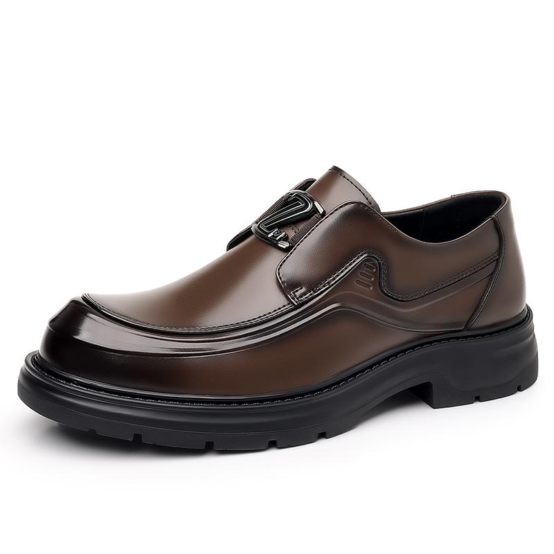 Fashion Round Toe Leather Loafers Men Classic Trend Man Casual Shoes Casual Leather Mle Oxford Shoes Thick Bottom Walking Shoes Slip-On