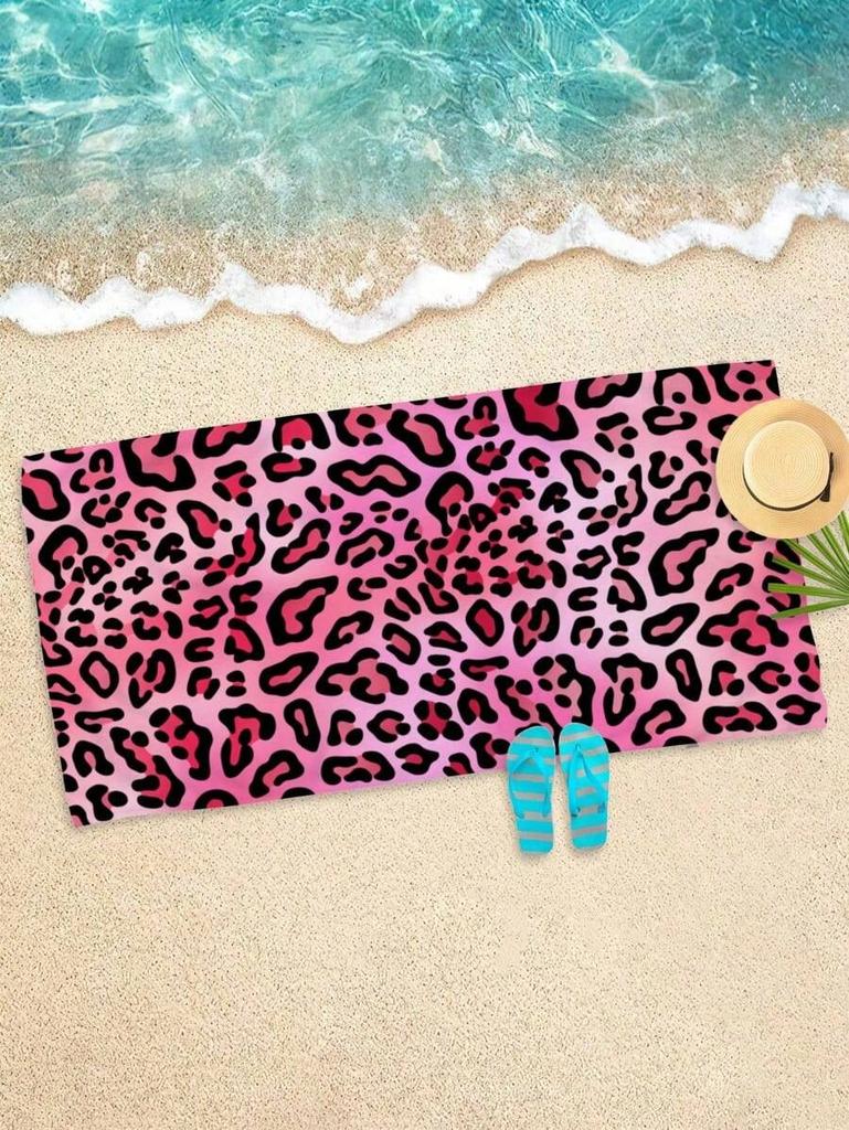1pc Pink Gradient Leopard Print Quick Dry Lightweight Breathable Comfortable Beach Towel for Summer Pool and Outdoor Activities