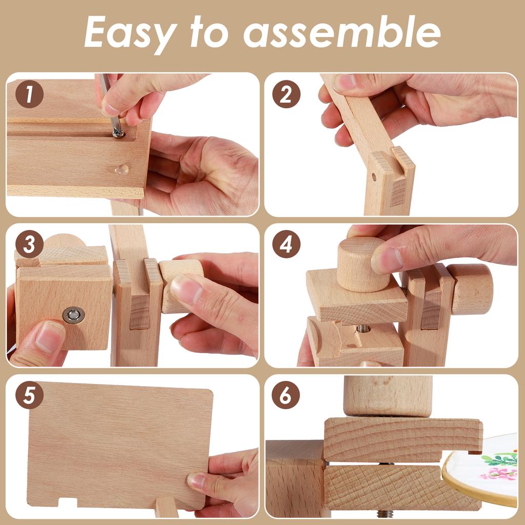 Support de cerceau à broder réglable, rotation à 360°, support de point de croix, support de broderie en bois de hêtre