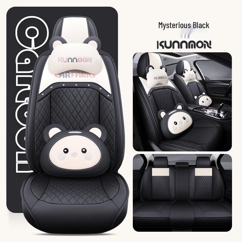 Universal Cartoon Car Seat Cover – Cute, Full-Surround Cushion for Small Cars, Fits 5-Seat Models, All-Season Use.