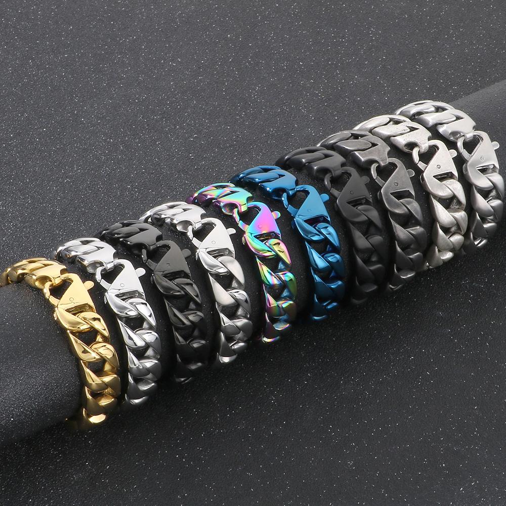 Vakuumplattiertes Curb Cuban Link Kettenglied Armband für Herren 15MM Rund Poliert Matt Titan Edelstahl Herren Armbänder Schmuck