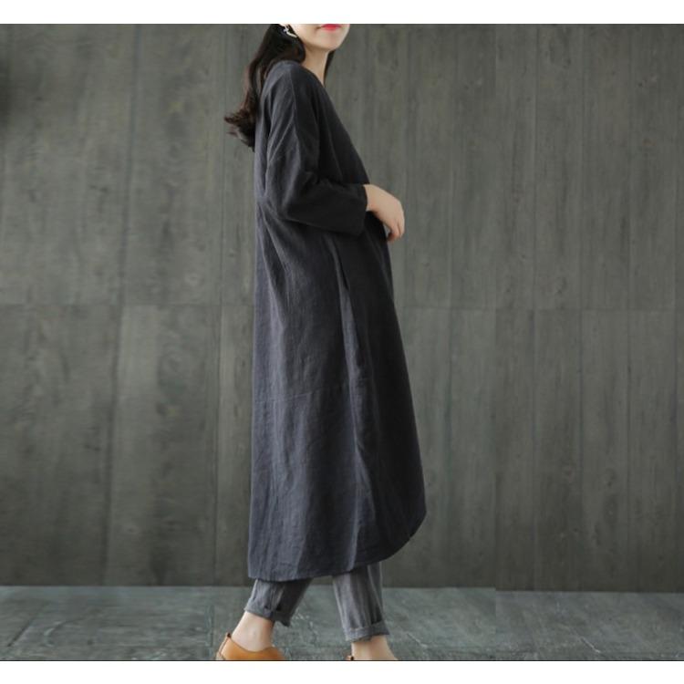 Übergröße Frühling Ethnisch Stil Raglanärmel Baumwolle Leinen Kleid Locker Schlank Eleganter Stil Bequem Leicht Hohe Wiedererkennung