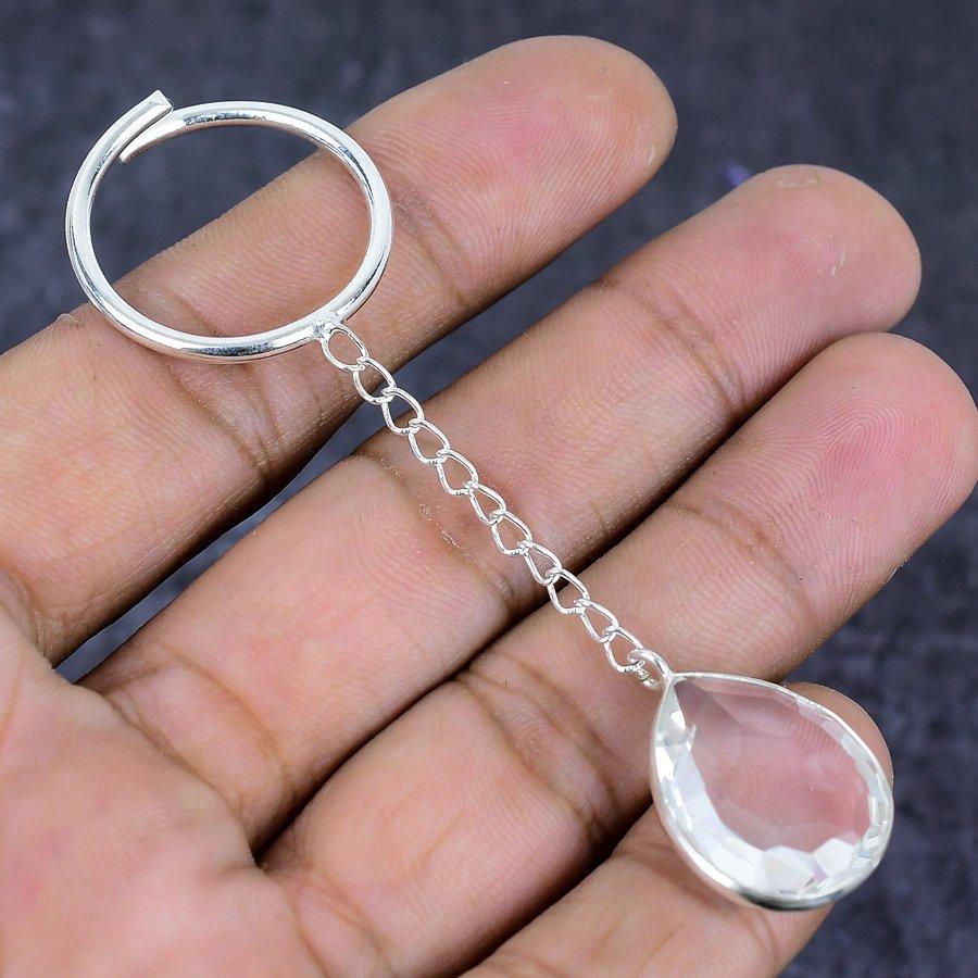 Natural White Topaz Gemstone 925 Sterling Silver Jewelry Keychain 3.15" ETC-13827