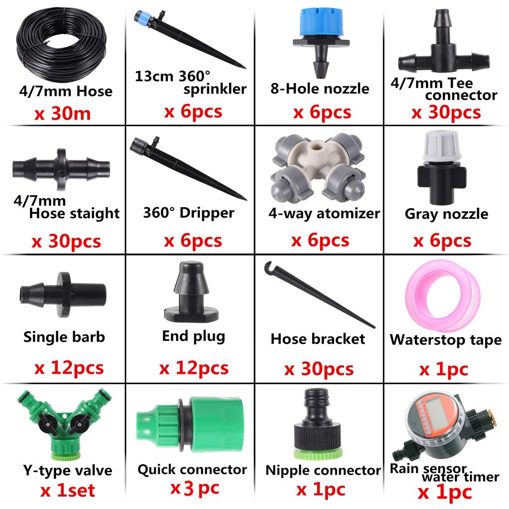 10m To 40m 4/7mm Hose Garden Pot Irrigation Set, Automatic Programmable Watering Timer, Ground Sprinkler, Various Accessories