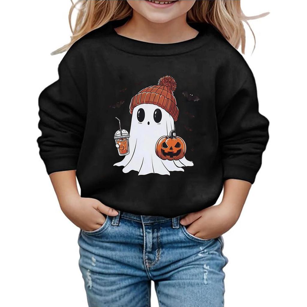 Kids Halloween Printed Long Sleeve Loose Fit Hoodie Pullover for Costume Party
